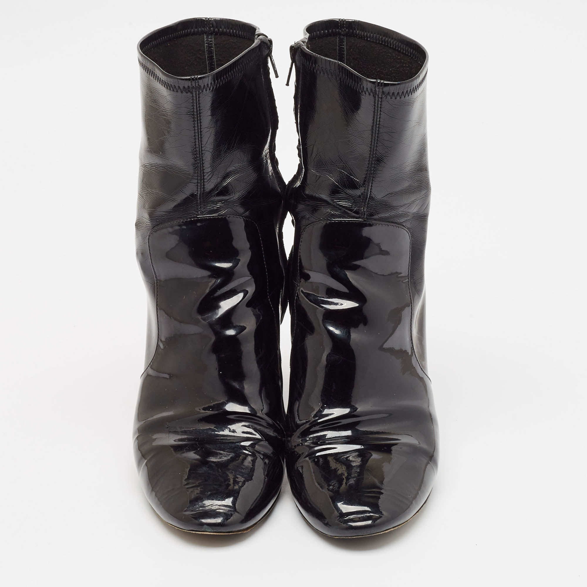 Louis Vuitton Black Leather And Patent Leather Silhouette Ankle Length Boots Size 41