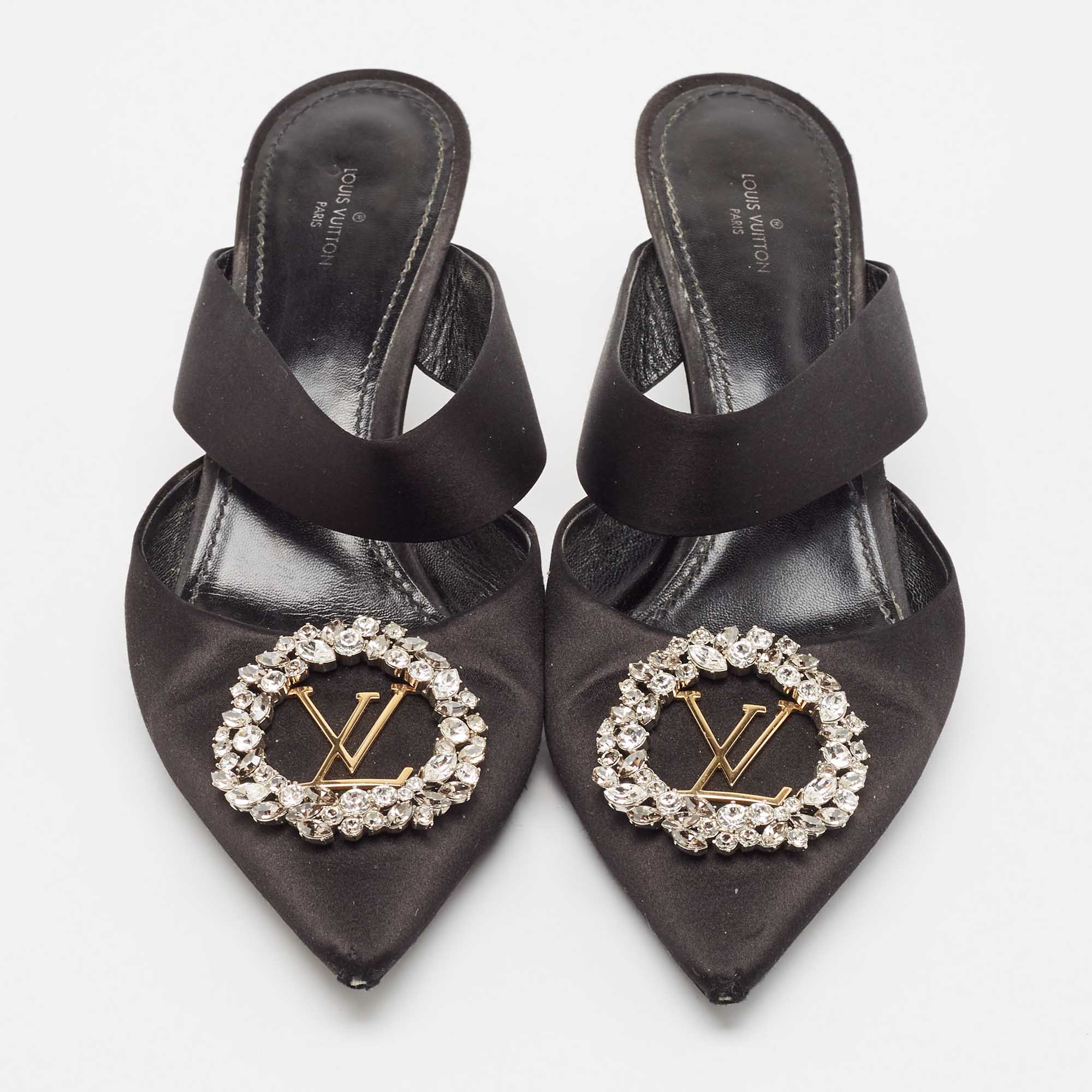 Louis Vuitton Black Satin Madeleine Mules Size 41