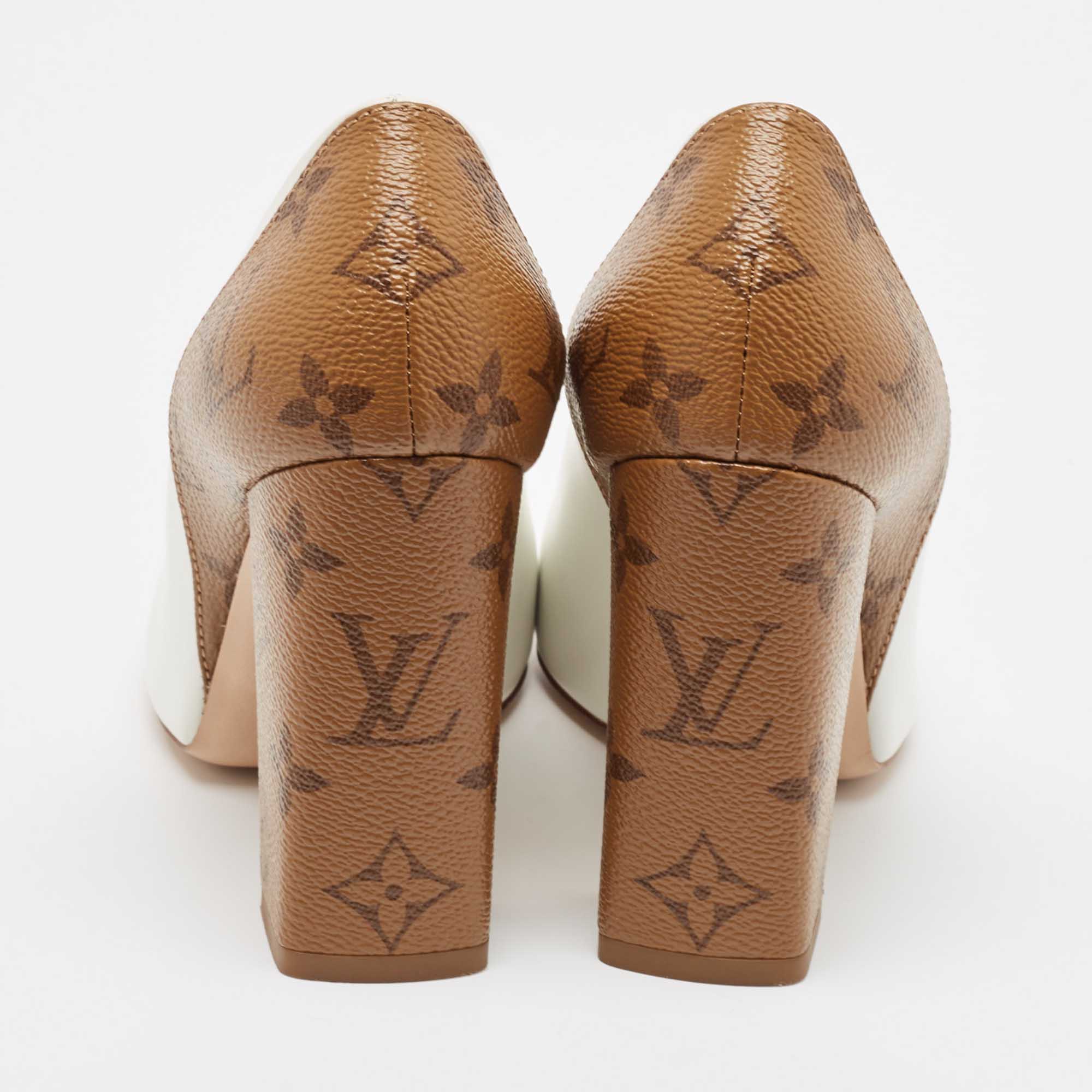 Louis Vuitton White/Brown Leather And Monogram Canvas Matchmake Pumps Size 36.5