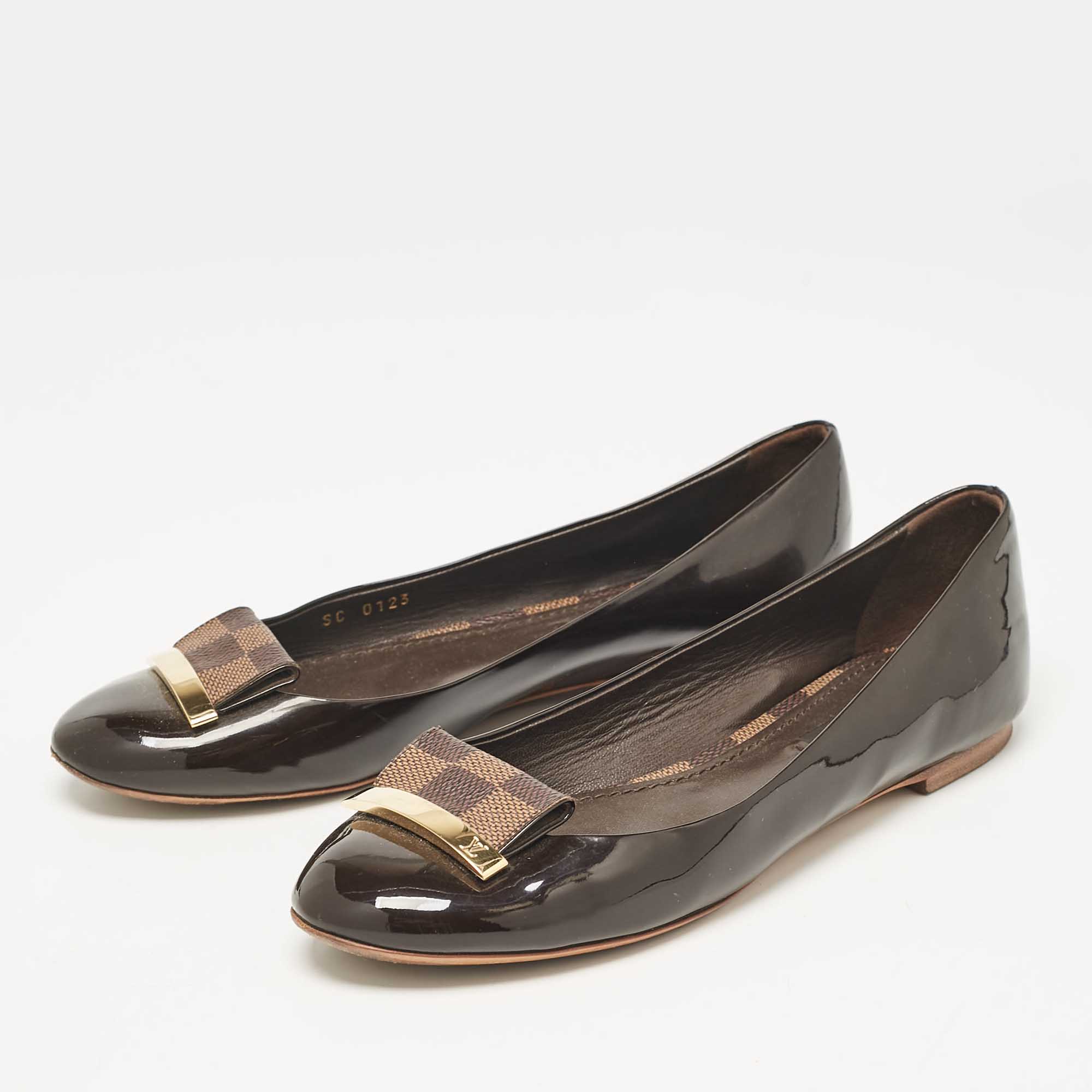 Louis Vuitton Brown Patent Leather Ballet Flats Size 37