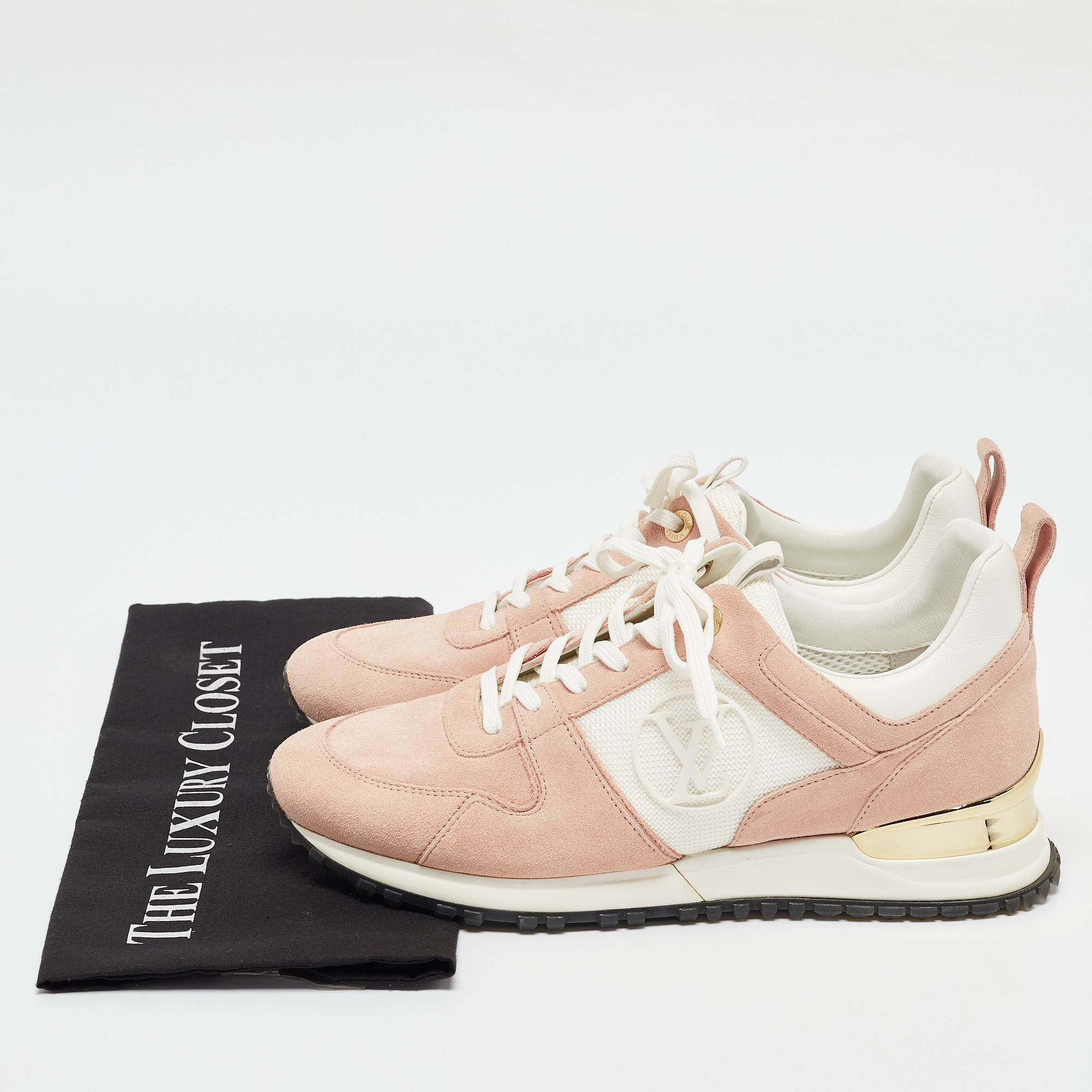 Louis Vuitton Pink/White Mesh And Suede Run Away Sneakers Size 39