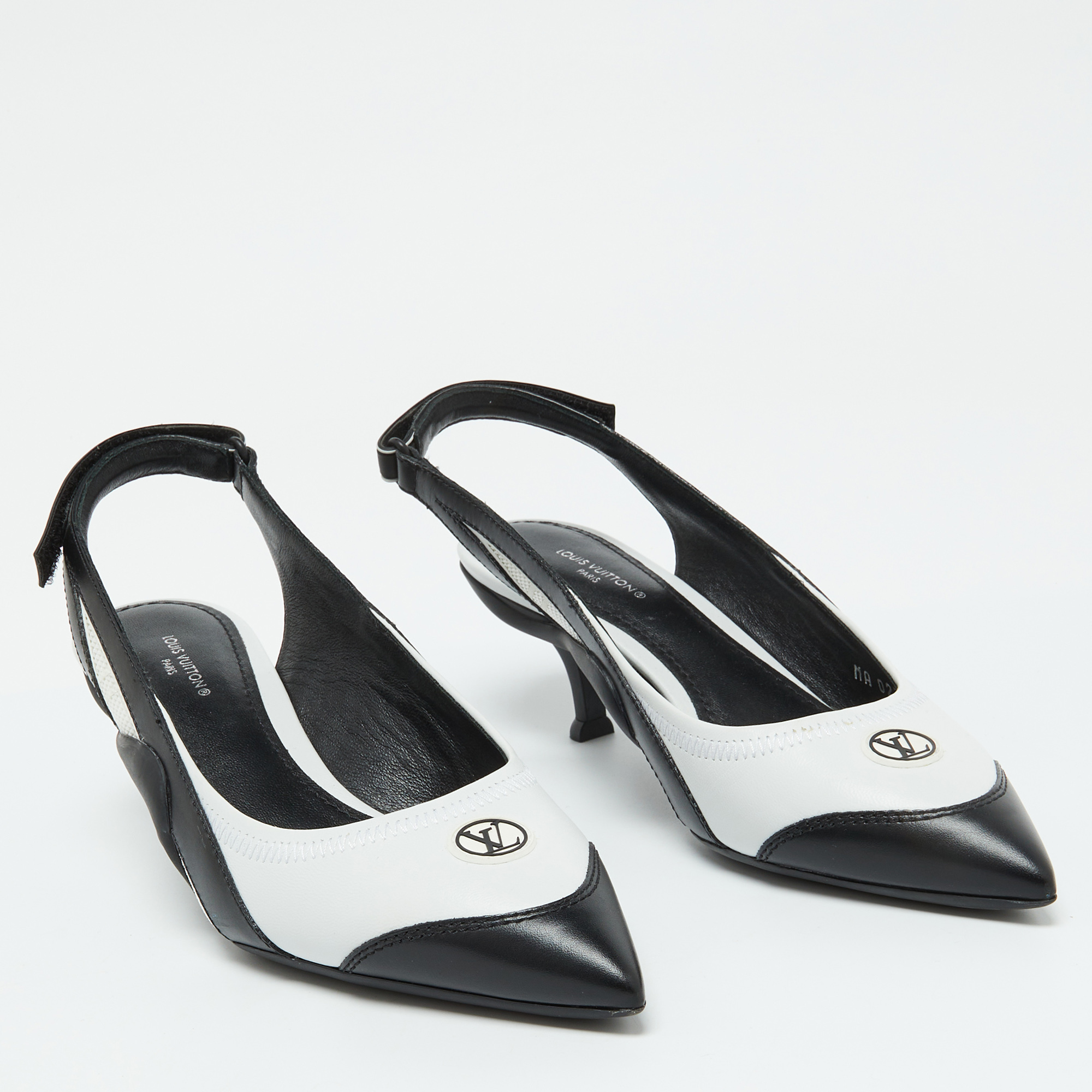 Louis Vuitton Black/White Leather Archlight Slingback Pumps Size 37