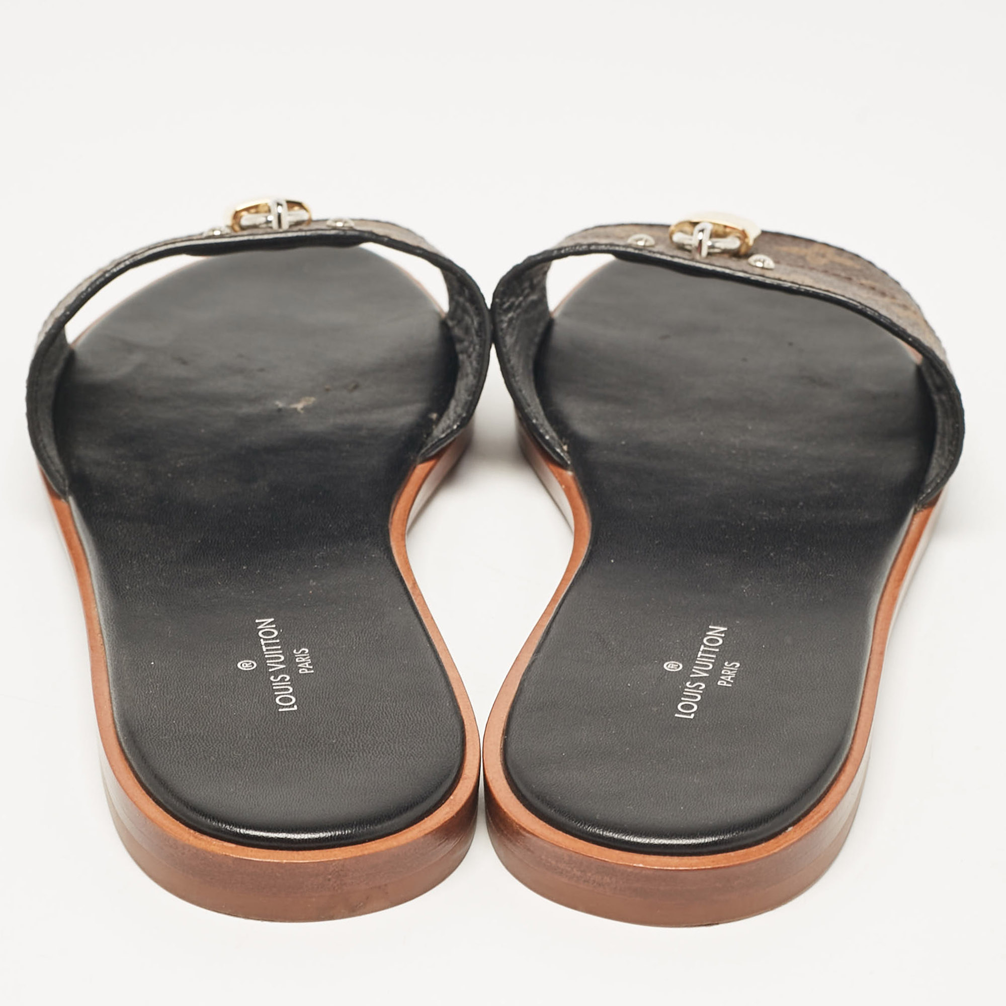 Louis Vuitton Brown Monogram Canvas Lock It Flat Slides Size 37