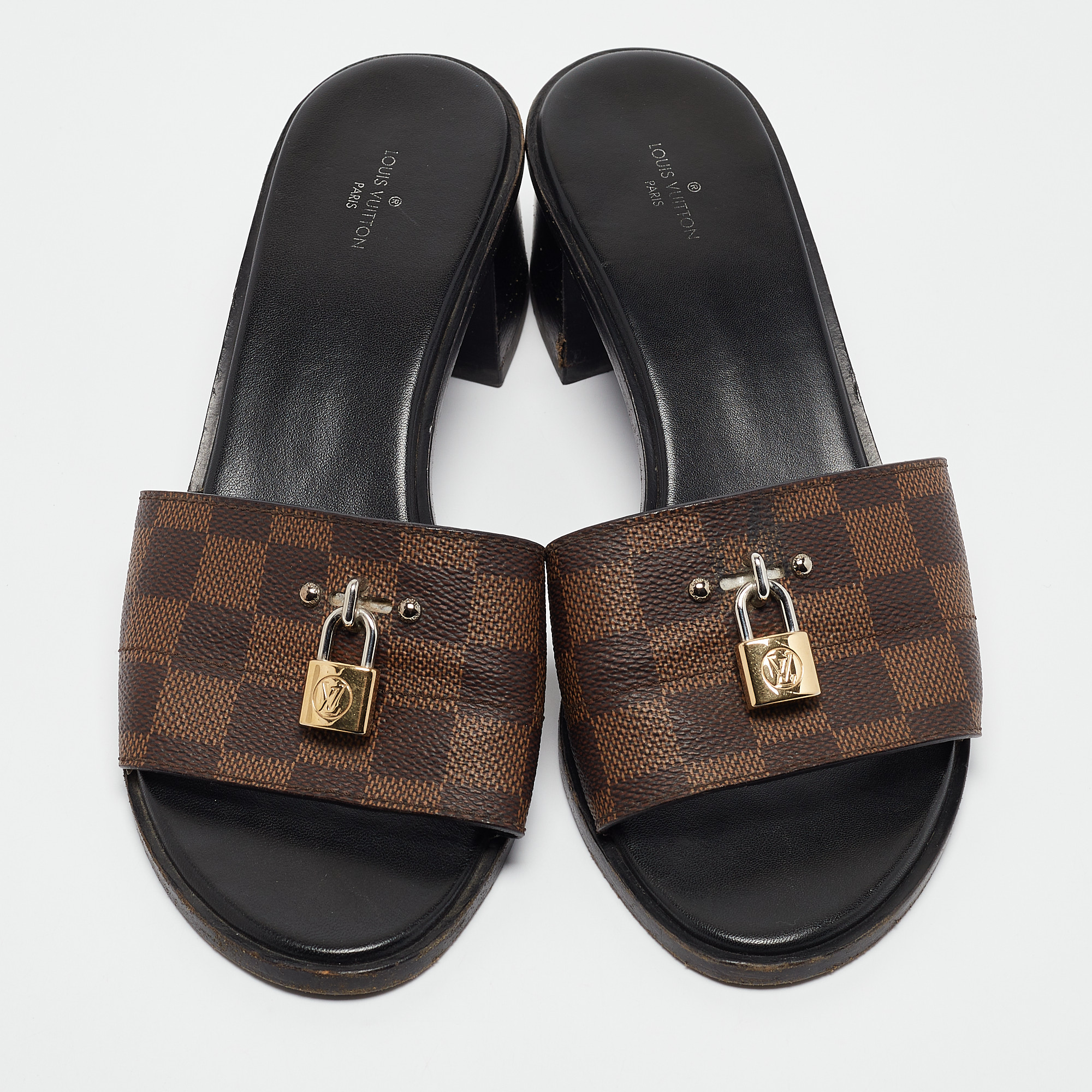 Louis Vuitton Brown Coated Canvas Lock It Slide Sandals Size 40