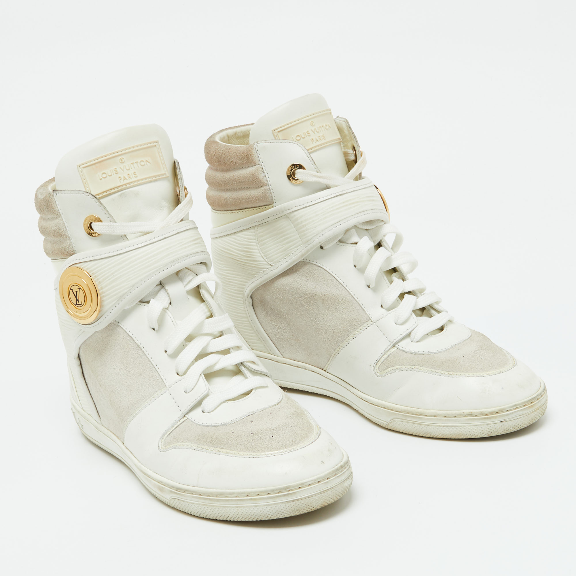 Louis Vuitton White Epi Leather And Suede Postmark Wedge Sneakers Size 39