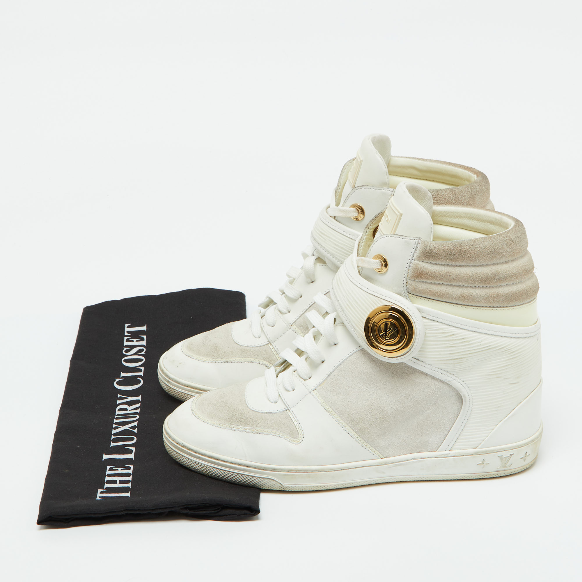 Louis Vuitton White Epi Leather And Suede Postmark Wedge Sneakers Size 39