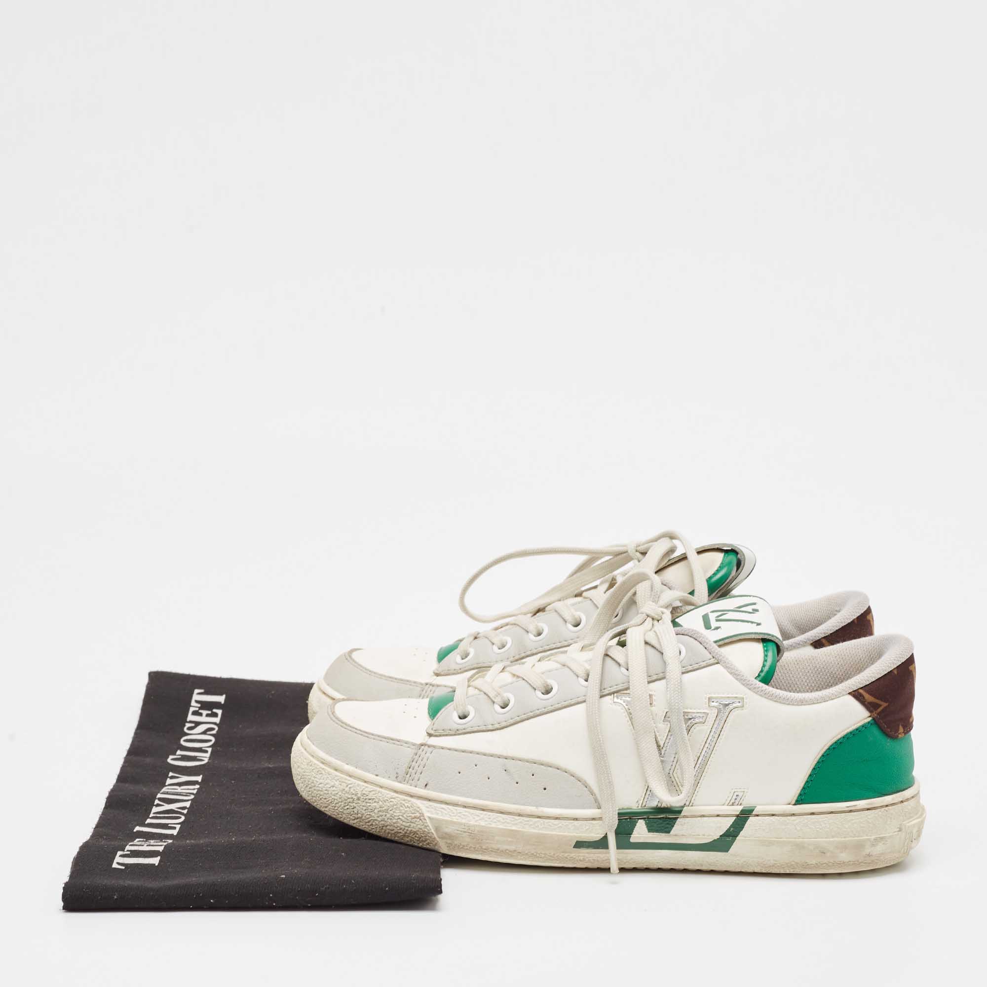 Louis Vuitton White/Green Leather Charlie Sneakers Size 38