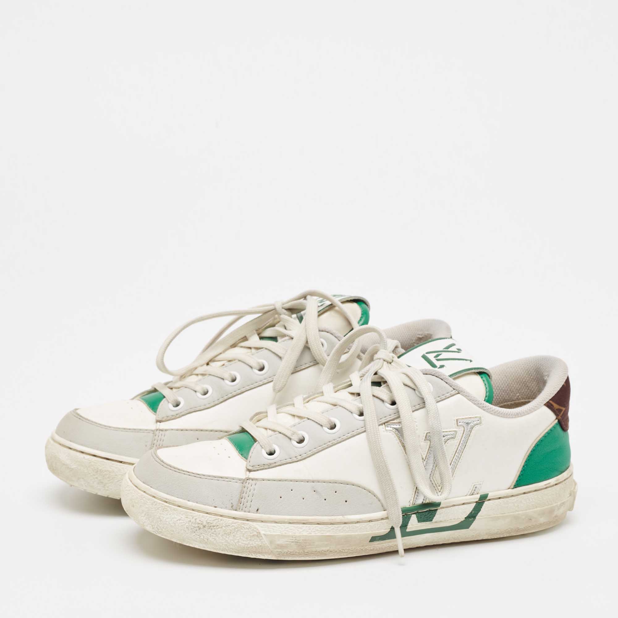 Louis Vuitton White/Green Leather Charlie Sneakers Size 38