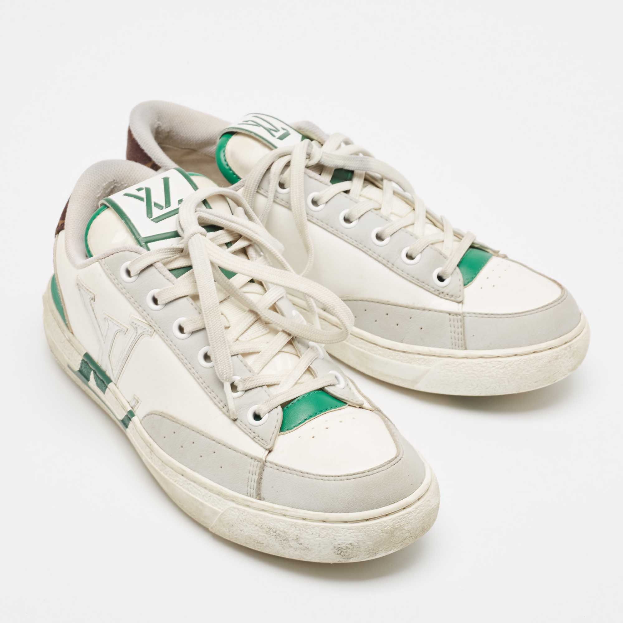 Louis Vuitton White/Green Leather Charlie Sneakers Size 38