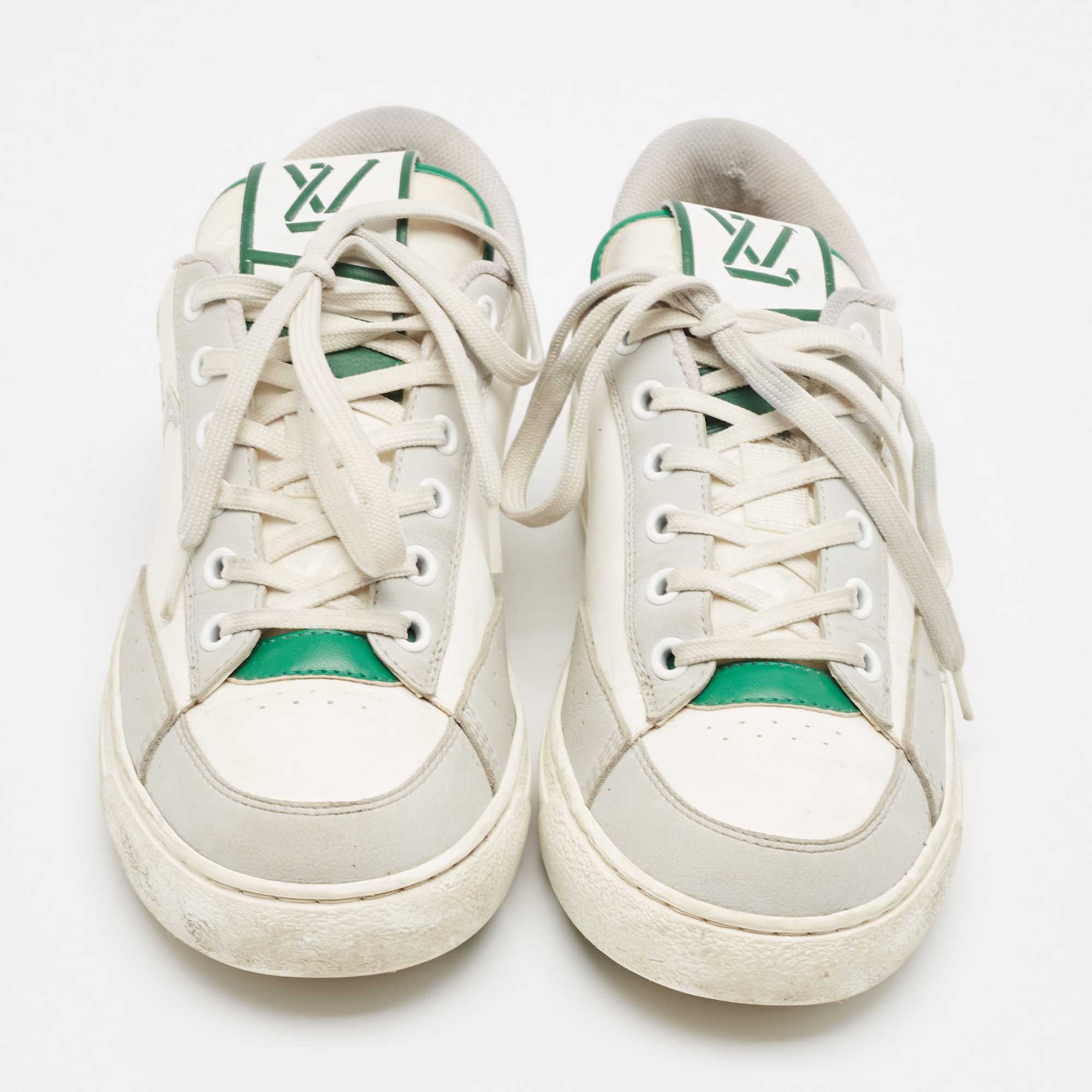 Louis Vuitton White/Green Leather Charlie Sneakers Size 38