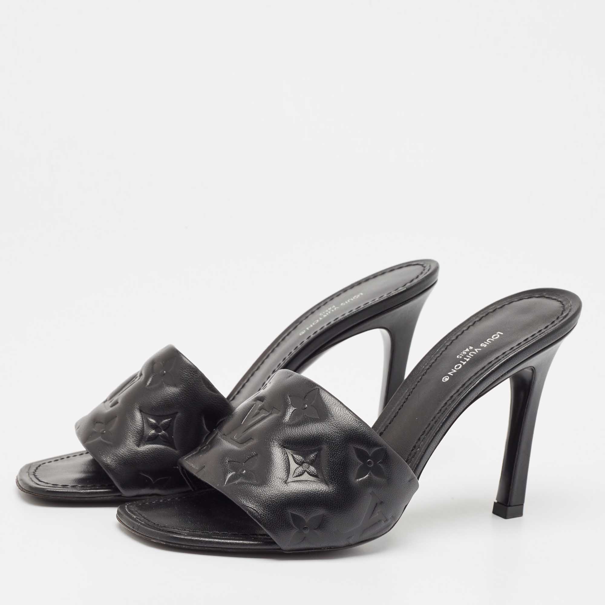 Louis Vuitton Black Leather Revival Slide Sandals Size 38