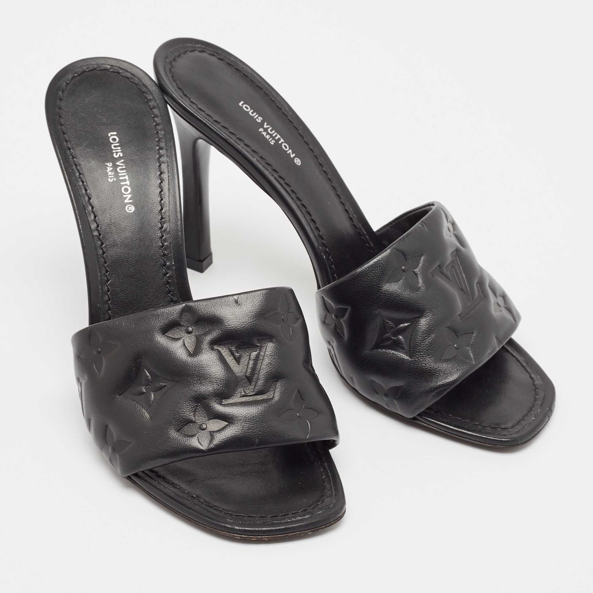 Louis Vuitton Black Leather Revival Slide Sandals Size 38