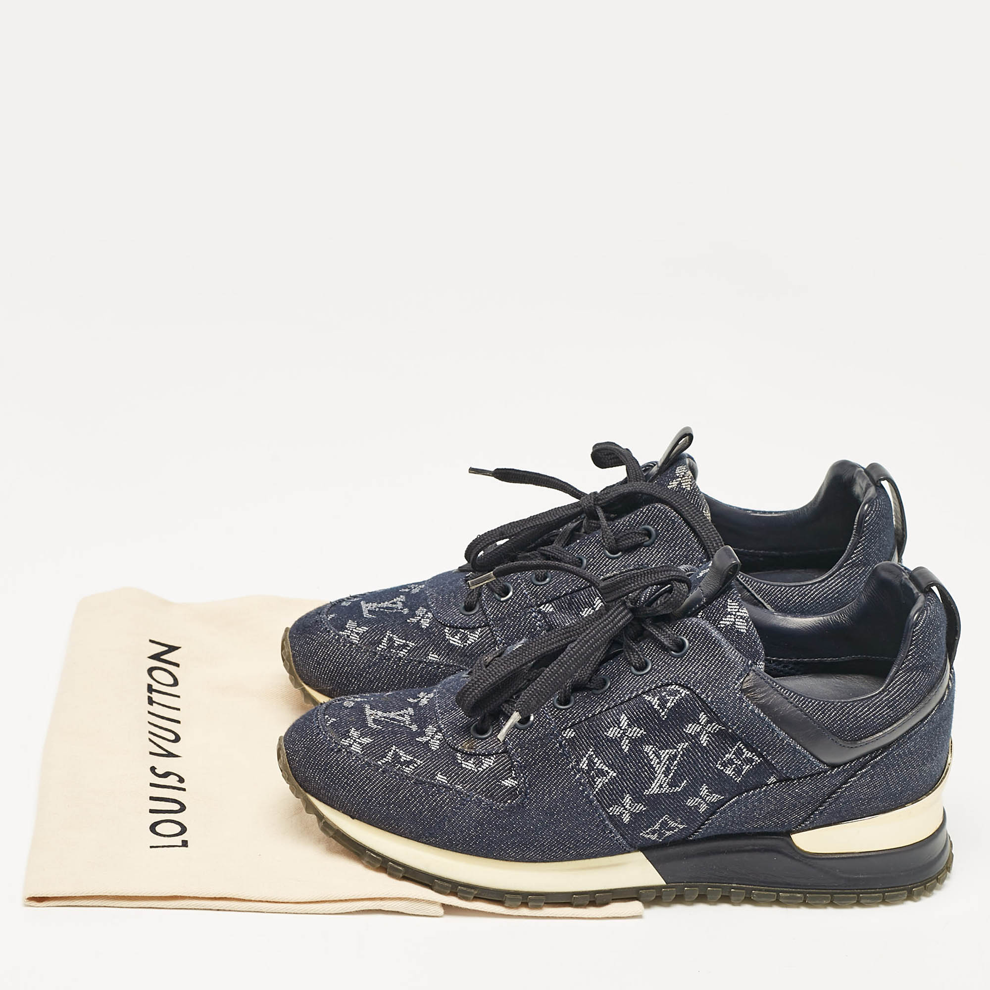 Louis Vuitton Navy Blue Monogram Denim And Leather Run Away Sneakers Size 38