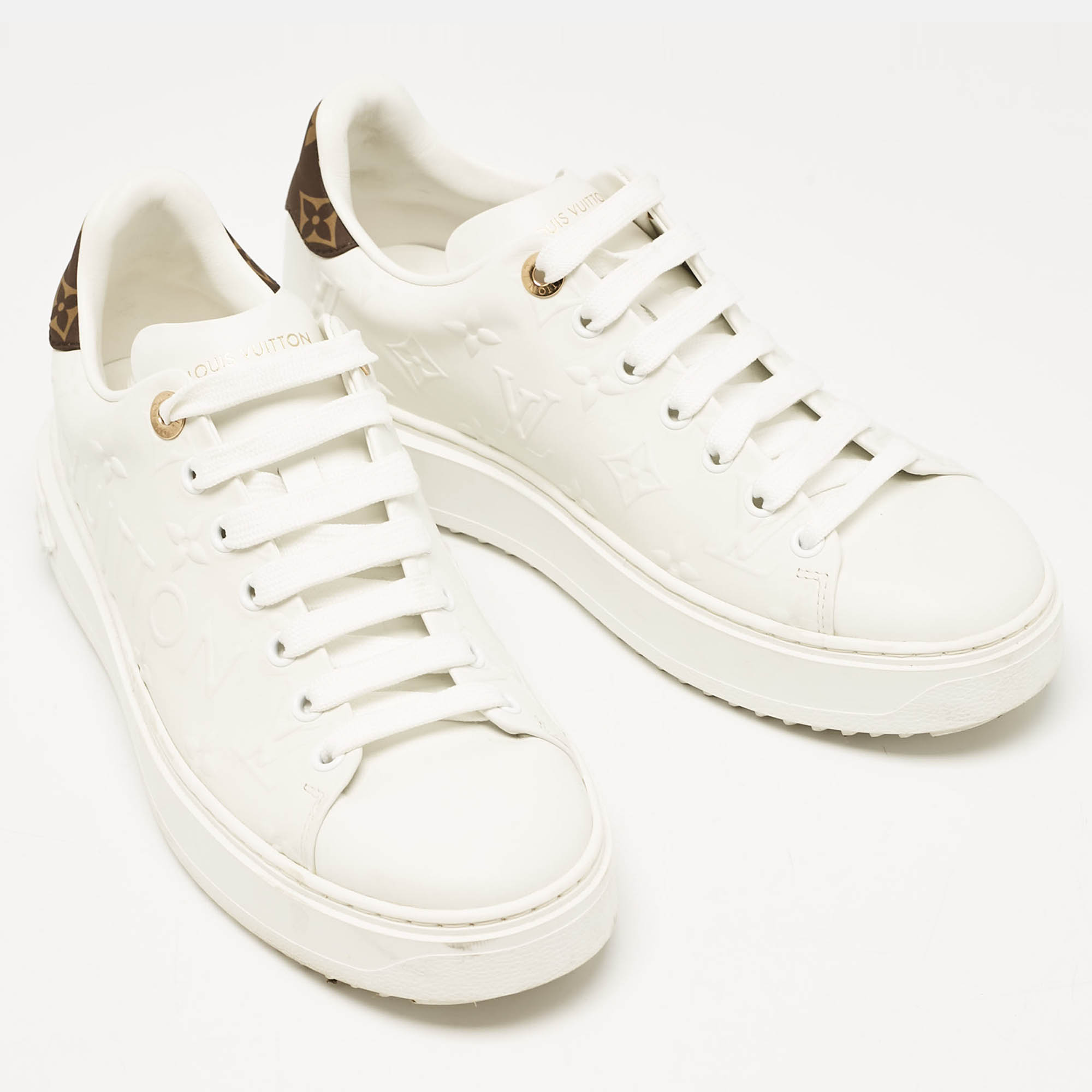 Louis Vuitton White Leather Time Out Lace Up Sneakers Size 39