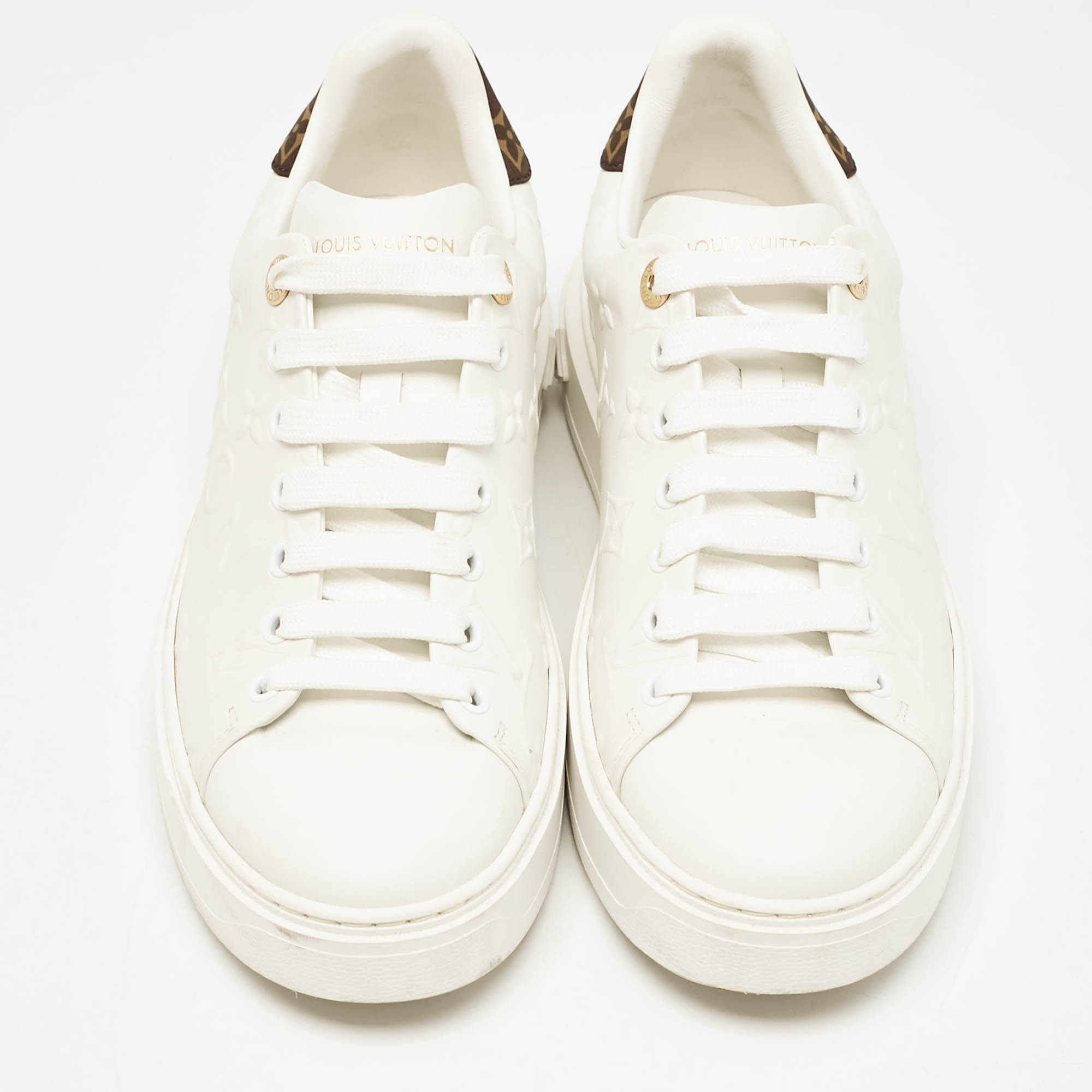 Louis Vuitton White Leather Time Out Lace Up Sneakers Size 39