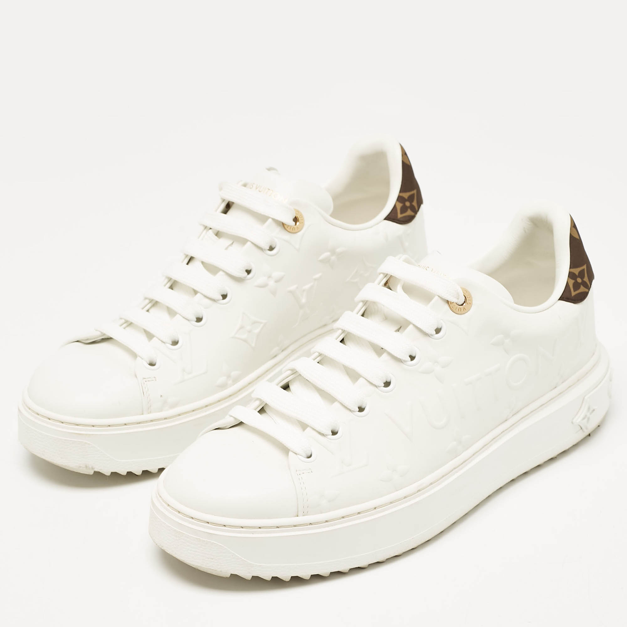 Louis Vuitton White Leather Time Out Lace Up Sneakers Size 39