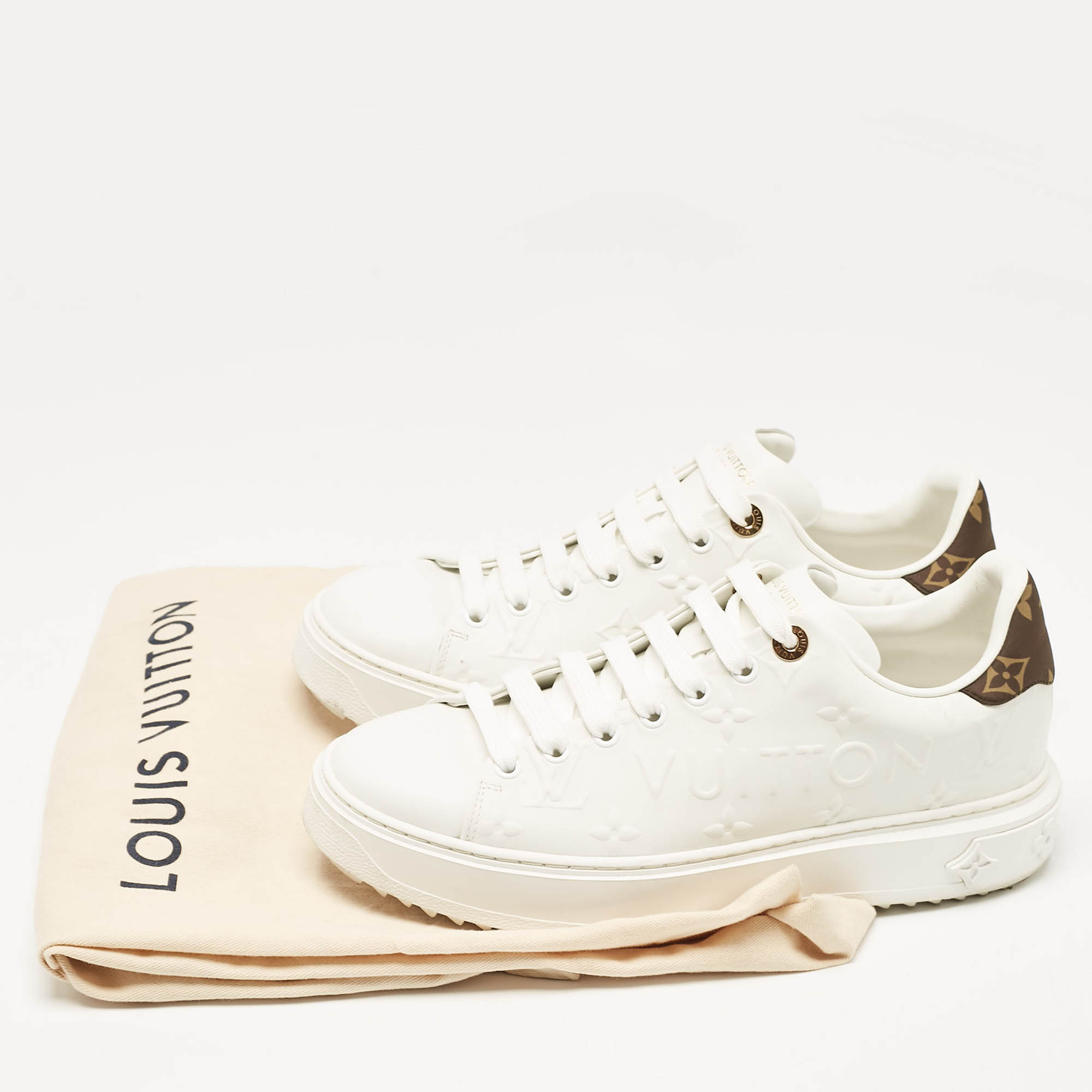 Louis Vuitton White Leather Time Out Lace Up Sneakers Size 39