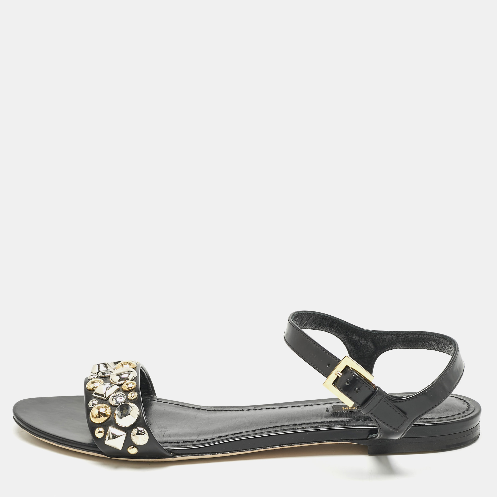 Louis Vuitton Black Leather Studded Ankle Strap Flat Sandals Size 40
Louis Vuitton Black Leather Studded Ankle Strap Flat Sandals Size 40