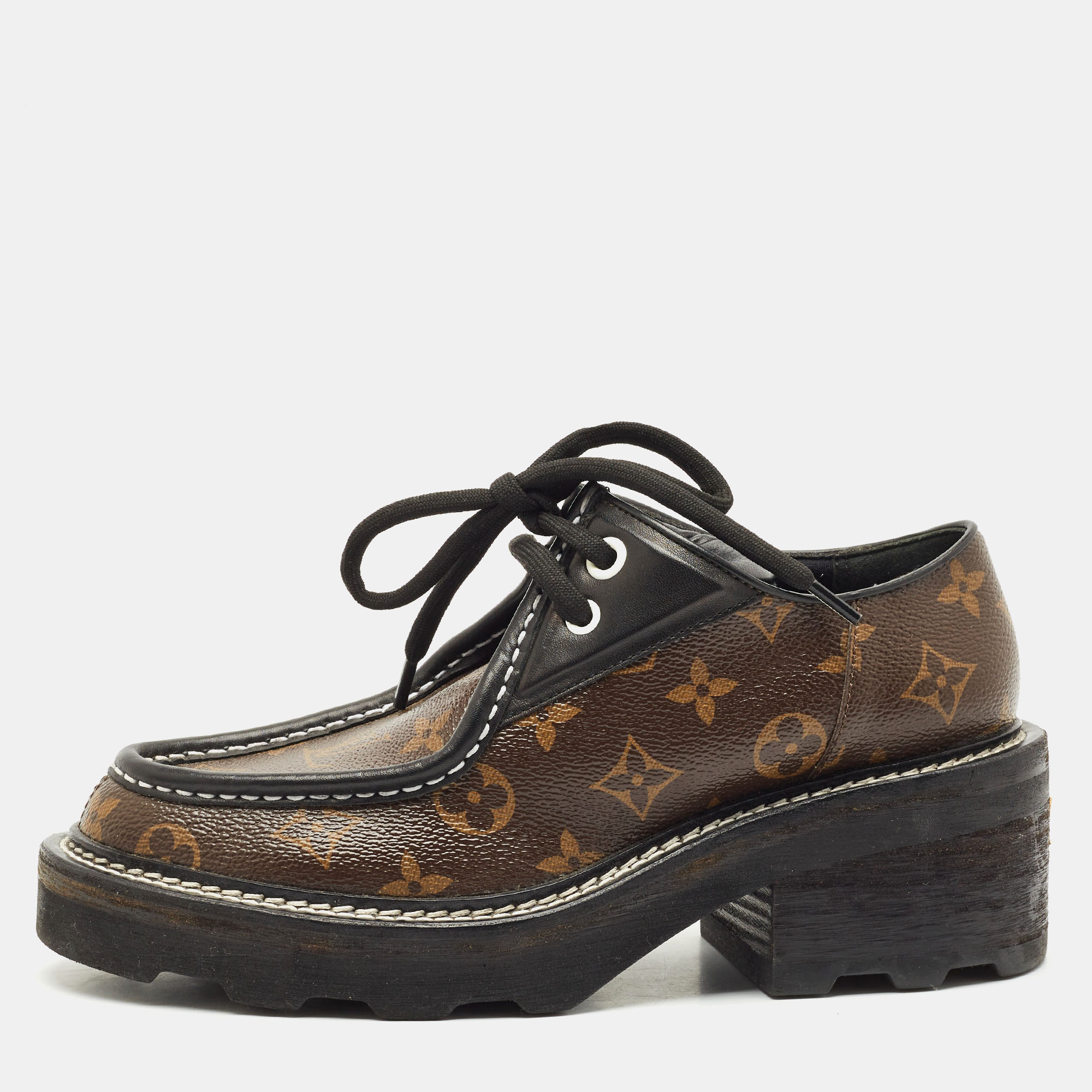 Louis Vuitton Black/Brown Leather And Coated Canvas Beaubourg Platform Derby Size
Louis Vuitton Black/Brown Leather And Coated Canvas Beaubourg Platform Derby Size