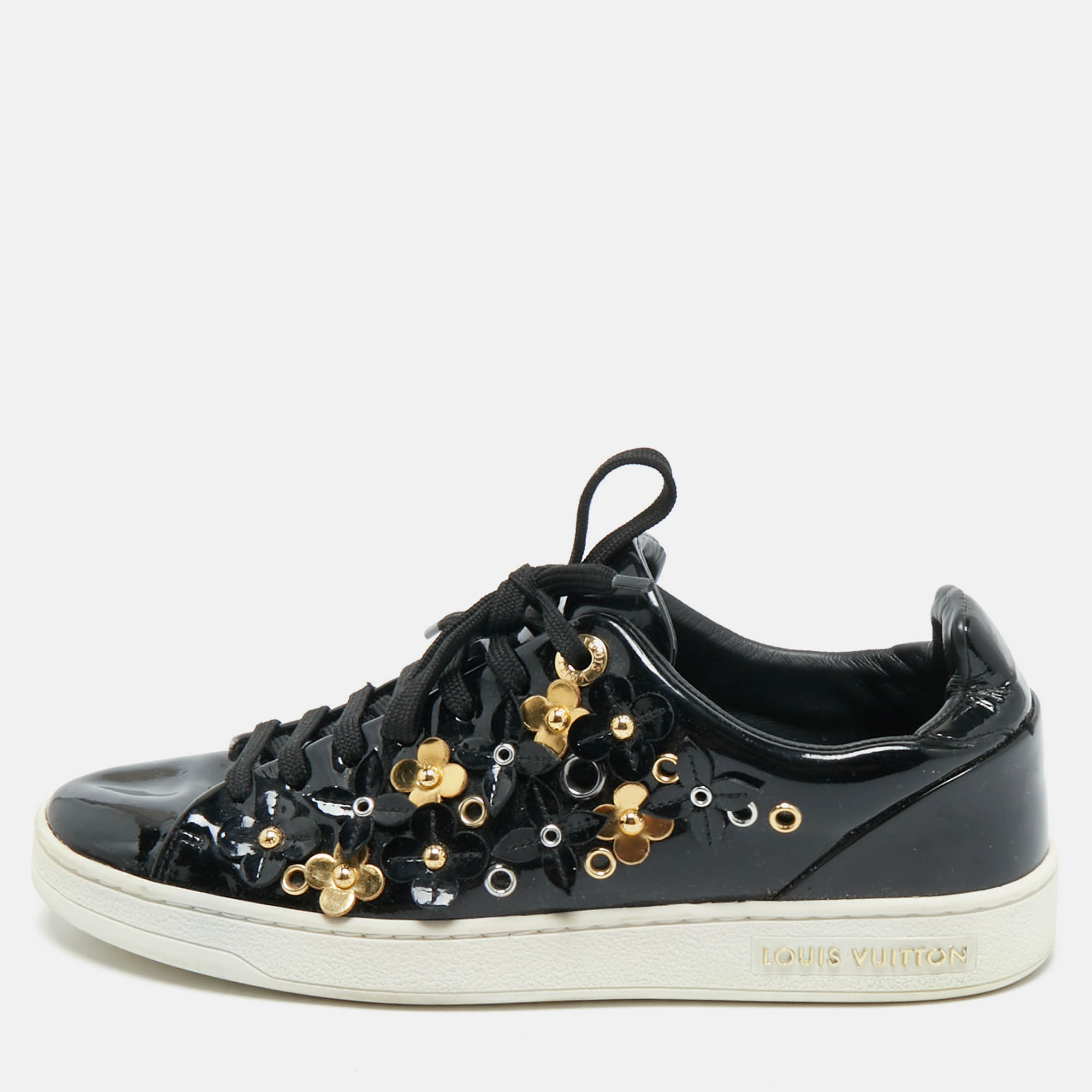 Louis Vuitton Black Patent Leather Blossom Floral Embellished Frontrow Sneakers Size
Louis Vuitton Black Patent Leather Blossom Floral Embellished Frontrow Sneakers Size