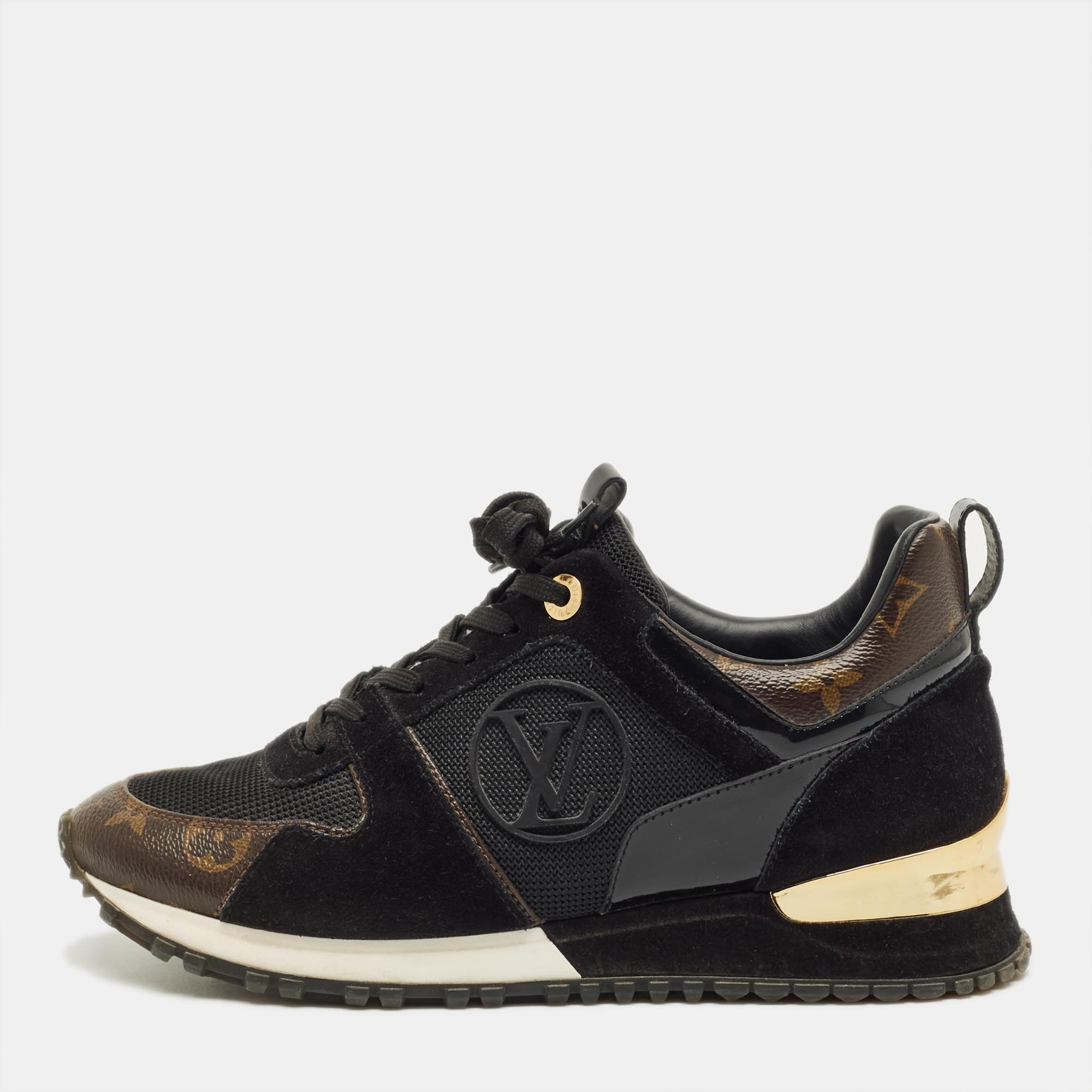 Louis Vuitton Black/Brown Monogram Canvas and Mesh Run Away Lace Up Sneakers Size 36.5