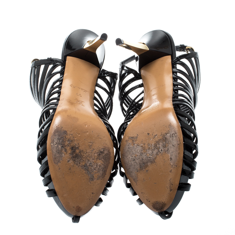 Louis Vuitton Black Patent Leather Strappy Platform Sandals Size 39