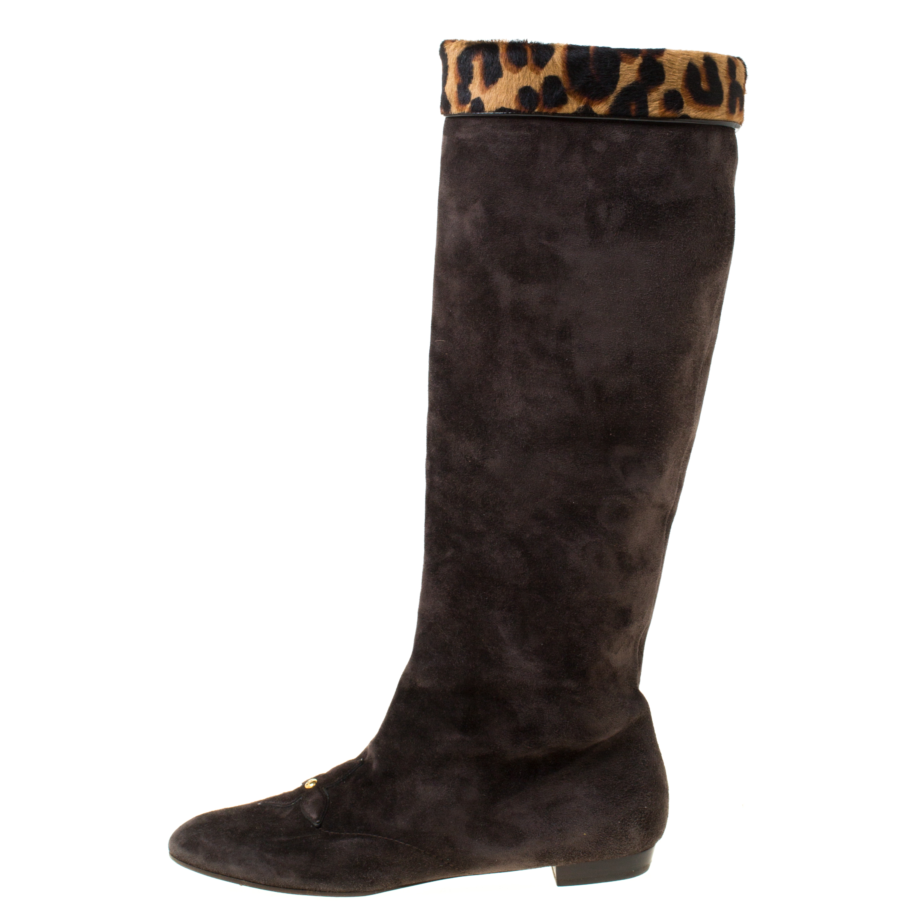 Louis Vuitton Dark Brown Suede and Leopard Print Trim Knee Length Boots Size
Louis Vuitton Dark Brown Suede and Leopard Print Trim Knee Length Boots Size