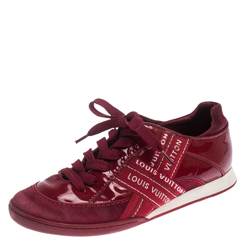 

Louis Vuitton Red Patent Leather, Suede And Fabric Logo Sneakers Size