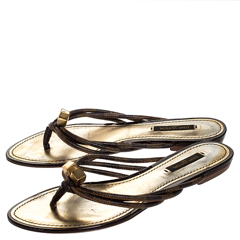Louis Vuitton Damier Ebene Feel Free Thong Slide Flats Size 37