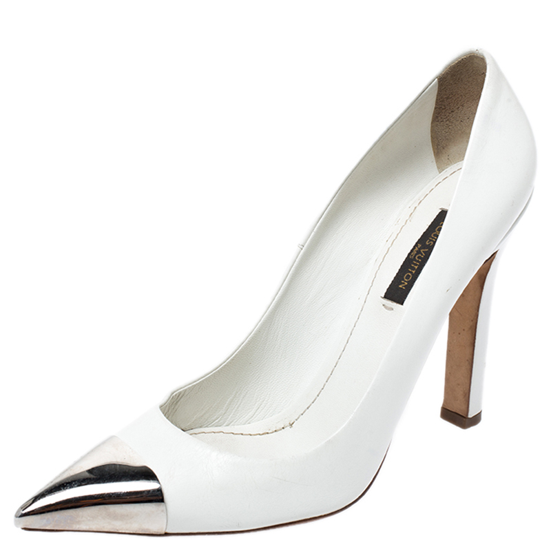 Louis vuitton white leather urban twist pointed toe pumps size 37.5