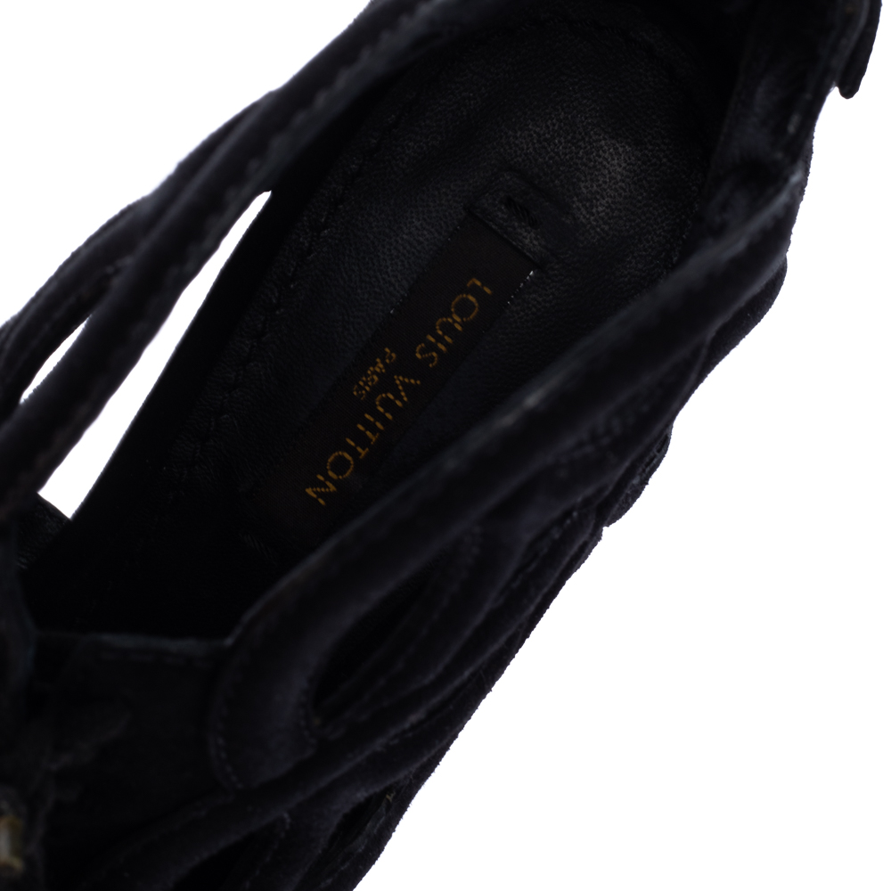 Louis Vuitton Black Suede Cutout Monogram Platform Ankle Boots Size 36