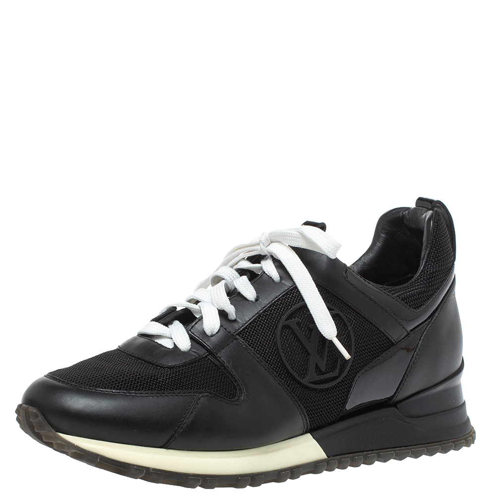Image of Louis Vuitton Black Leather And Mesh Run Away Low Top Sneakers Size .