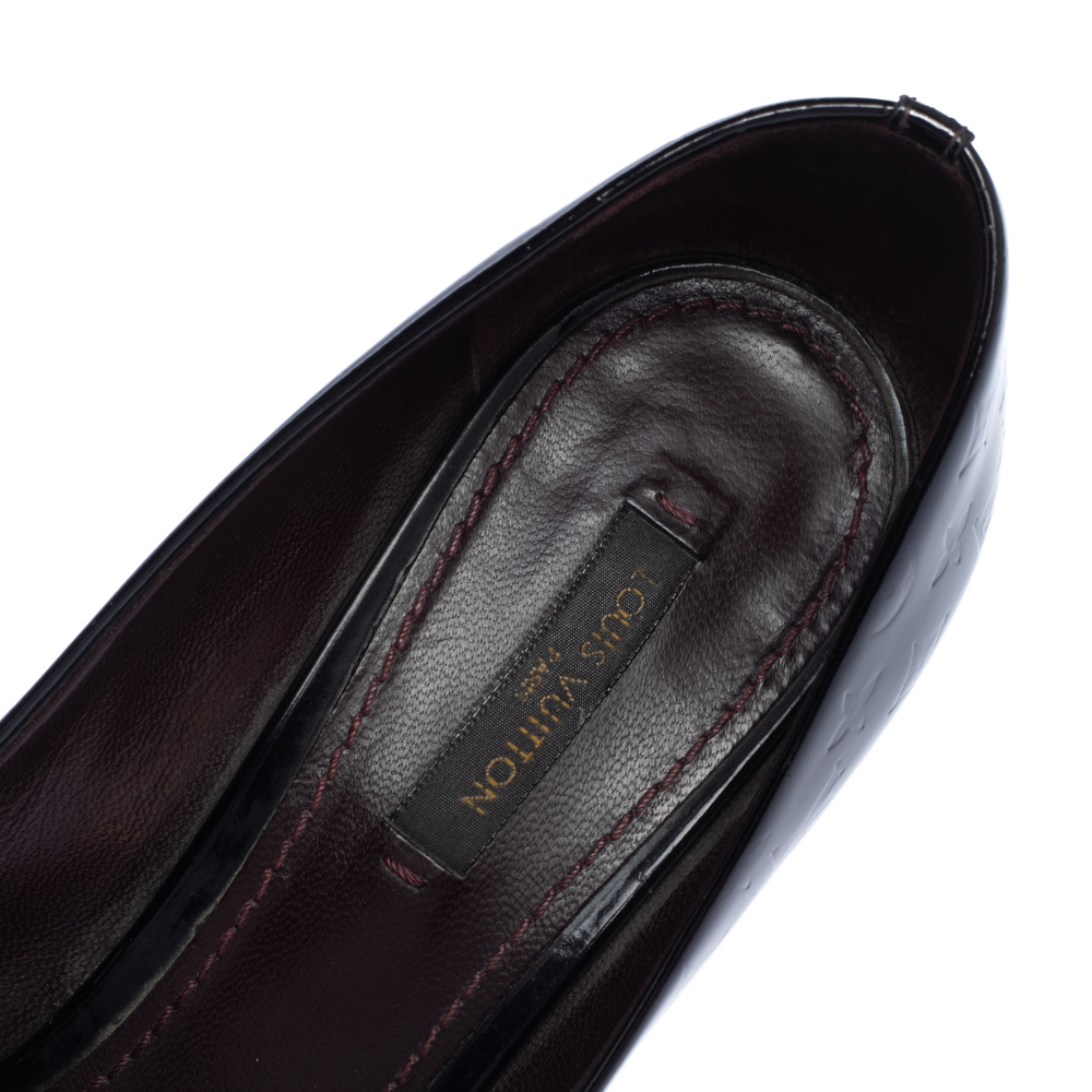 Louis Vuitton Amarante Monogram Vernis True Peep Toe Platform Pumps Size 37.5