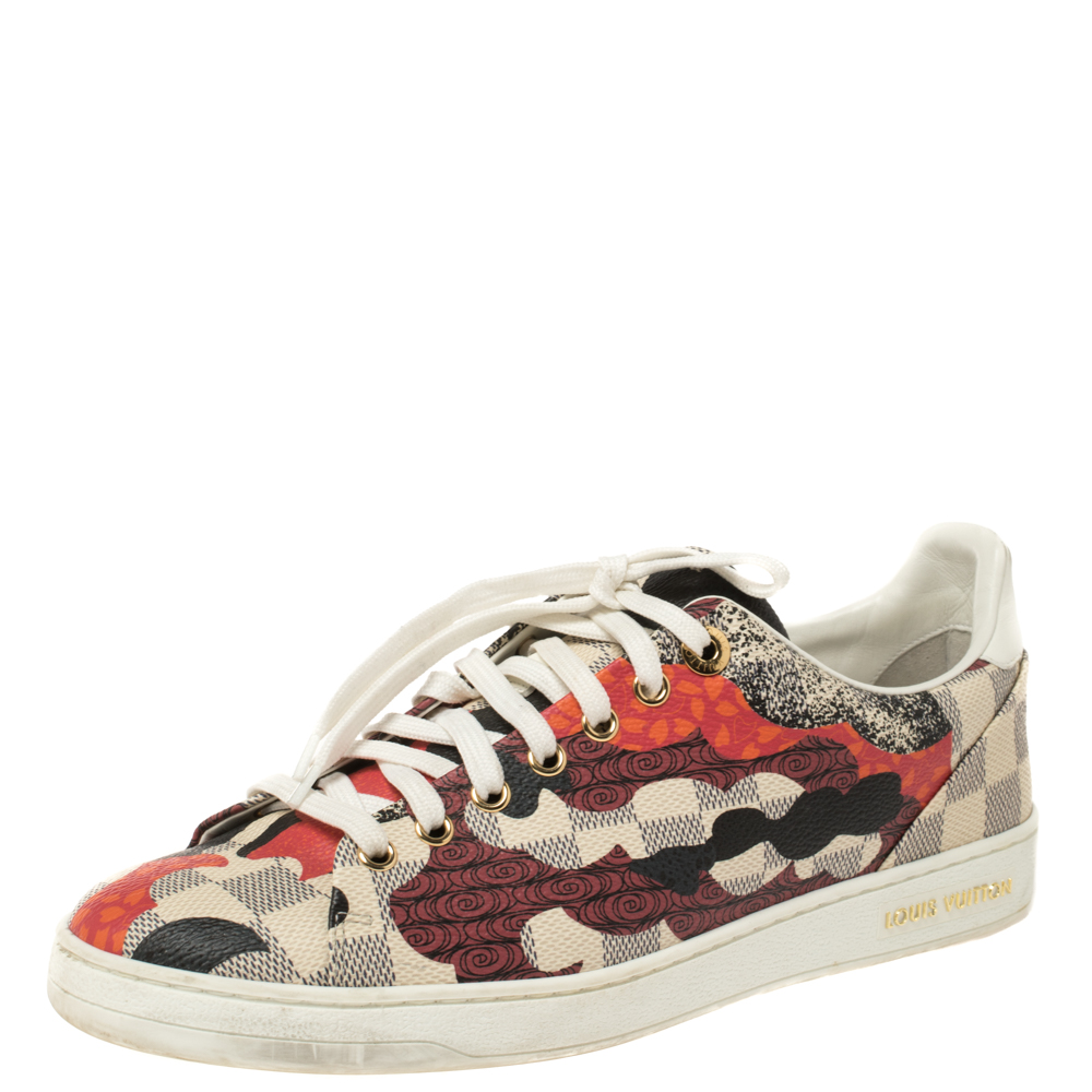 Image of Louis Vuitton Multicolor Damier Azur Canvas Overcloud Lace Up Sneakers .