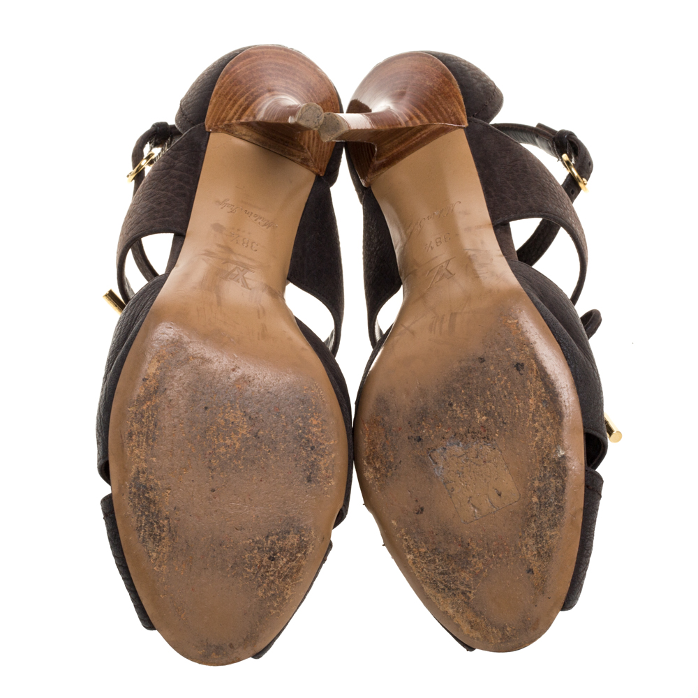 Louis Vuitton Moka Pebbled Leather Corfu Caged Sandals Size 38.5