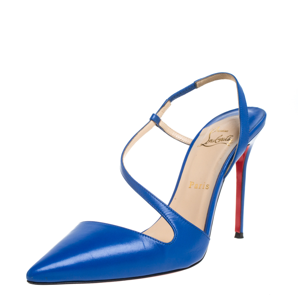 Image of Christian Louboutin Blue Leather June Slingback Sandals Size .