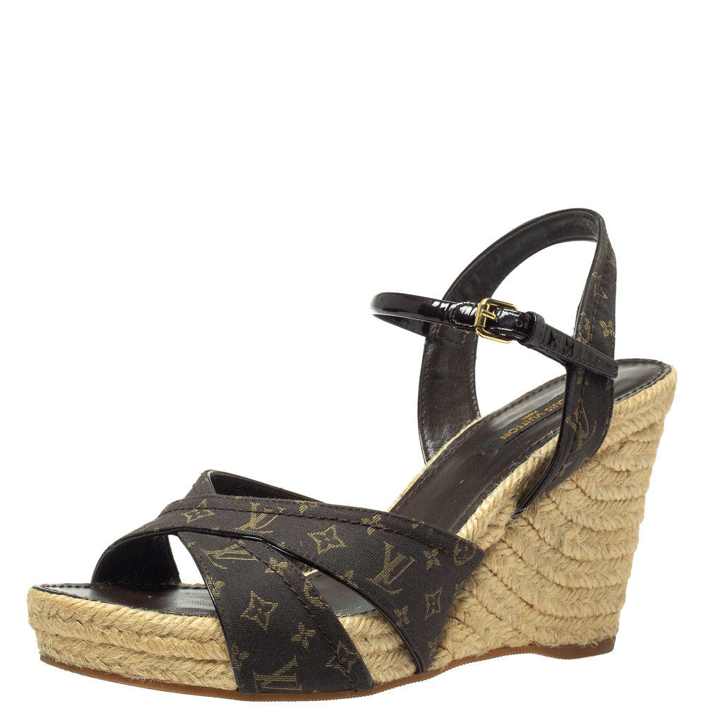 Image of Louise Vuitton Brown Monogram Idylle Majorca Espadrille Sandals Size .
