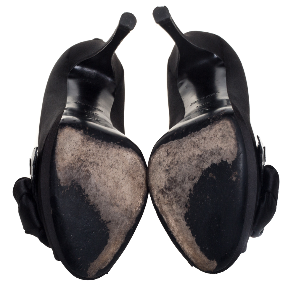 Louis Vuitton Black Satin Peep Toe Pumps Size 36.5