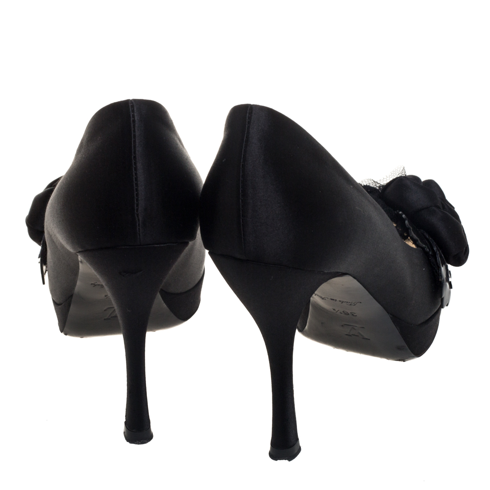 Louis Vuitton Black Satin Peep Toe Pumps Size 36.5