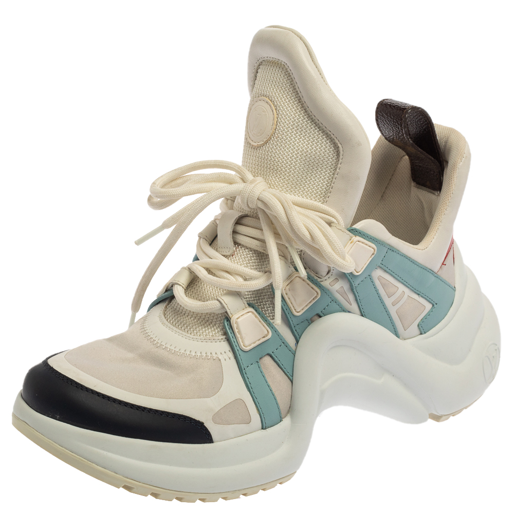 Louis Vuitton Multicolor Leather, Mesh And Monogram Canvas Archlight Lace Up Sneakers Size 38