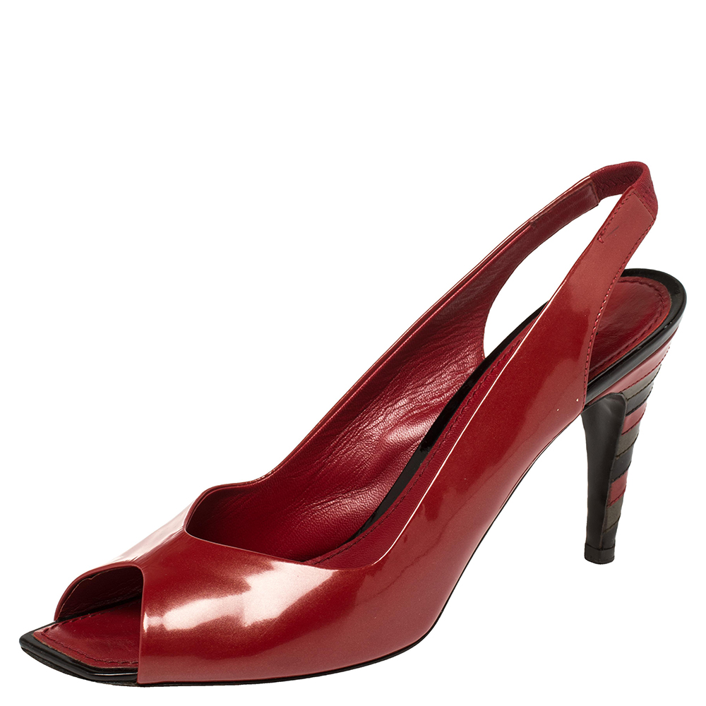Louis vuitton red patent leather peep toe sandals size 39