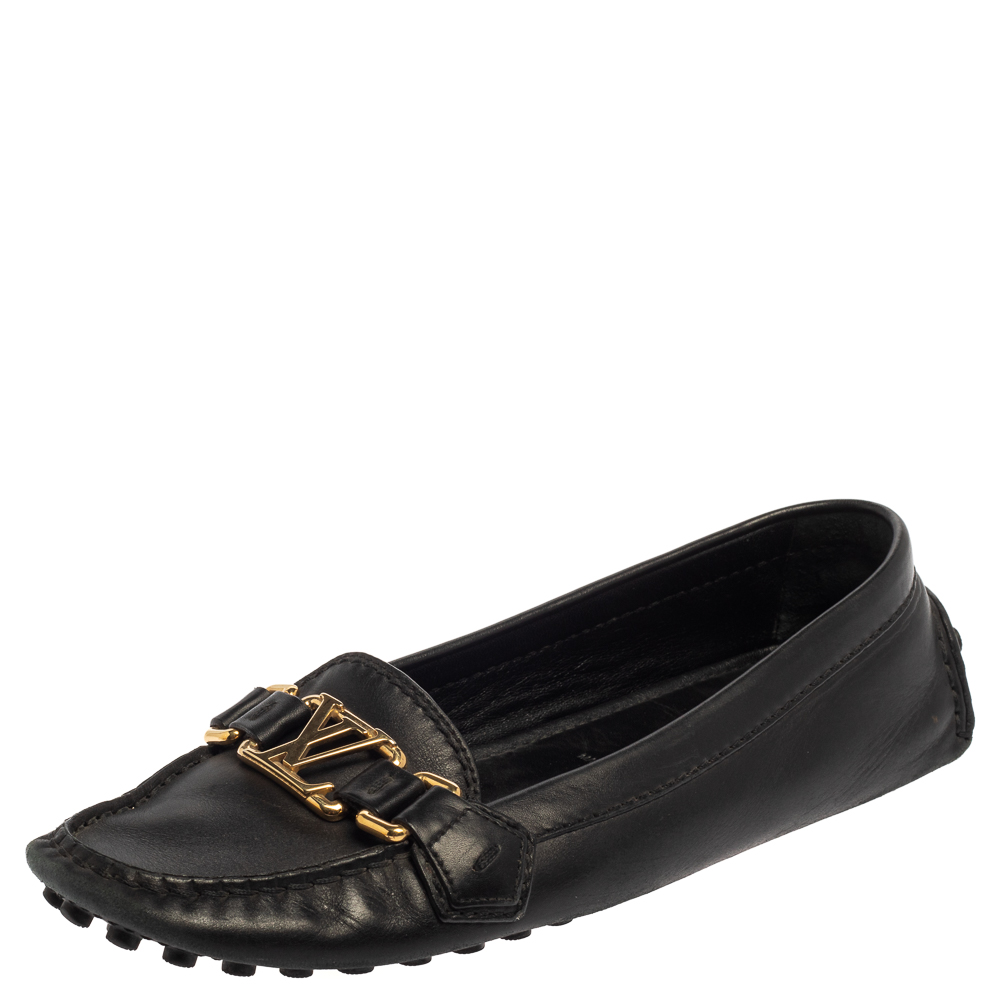 Louis Vuitton Black Leather Oxford Loafers Size 36.5