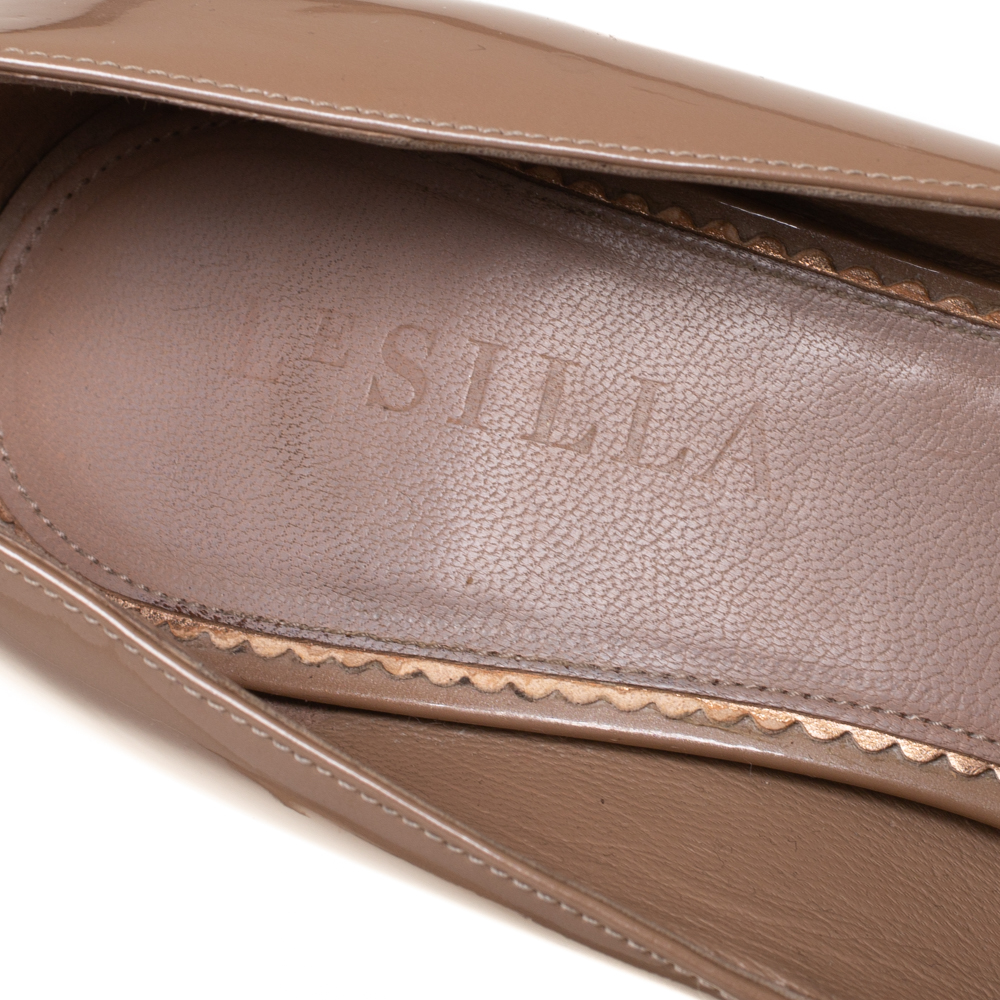 Le Silla Beige Patent Leather Peep Toe Platform Pumps Size 38