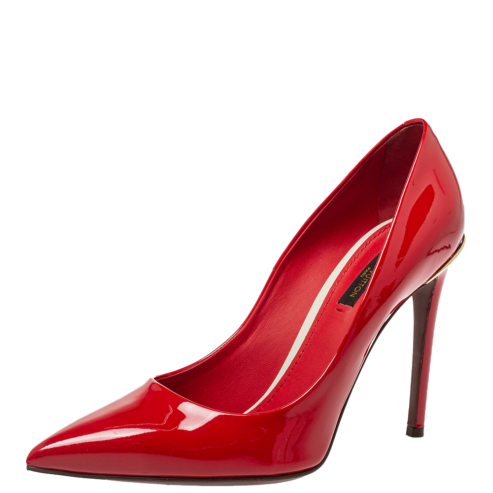 Louis Vuitton Red Patent Leather Eyeline Pointed Toe Pumps Size 39