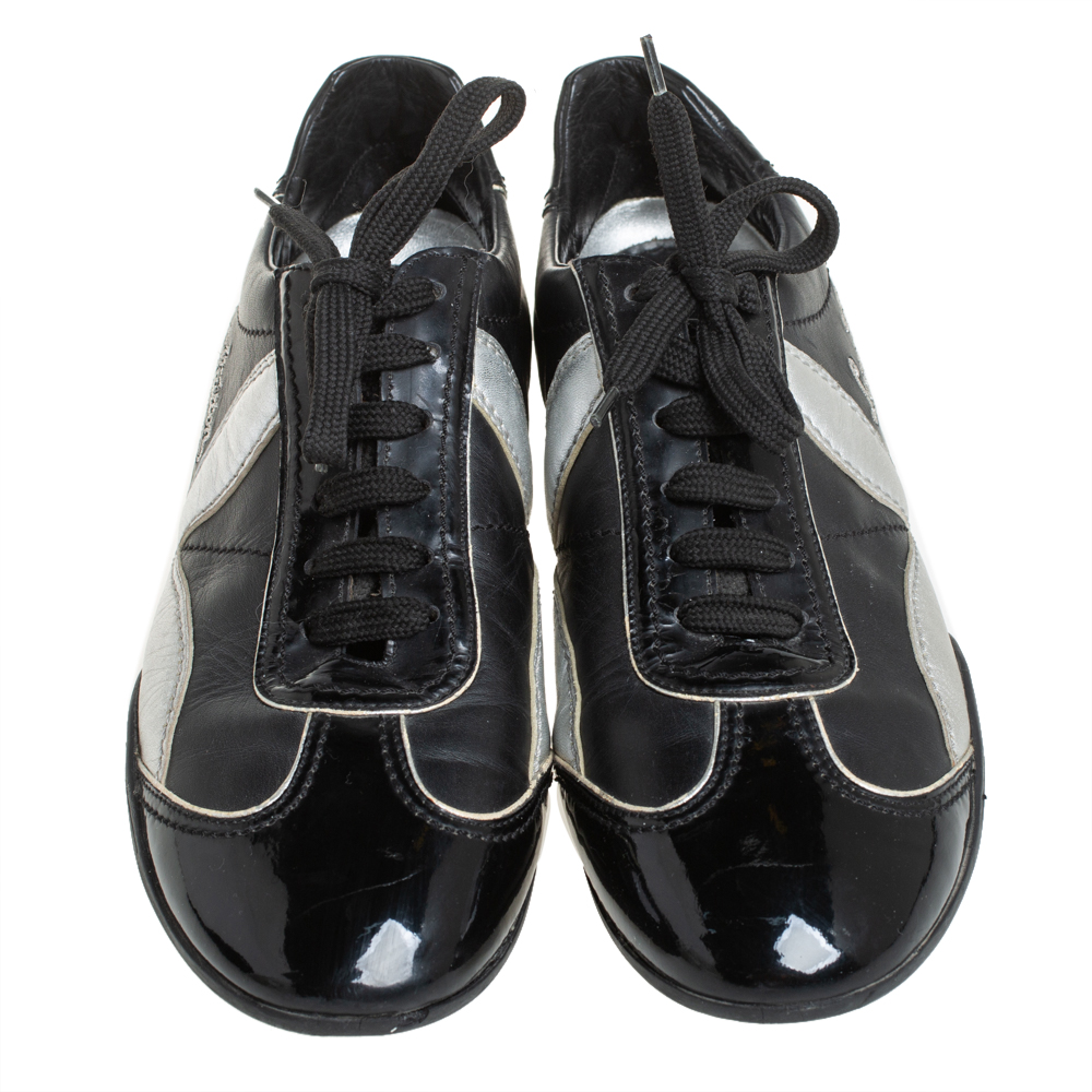 Louis Vuitton Vintage Black/Silver Patent Leather And Leather Low Top Sneakers Size 39