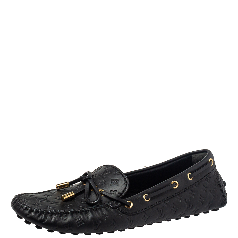 Louis Vuitton Black Monogram Leather Gloria Slip On Loafers Size 38