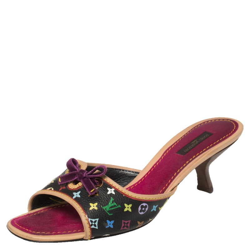 Louis Vuitton Multicolor Canvas Bow Slides Sandals Size 38.5