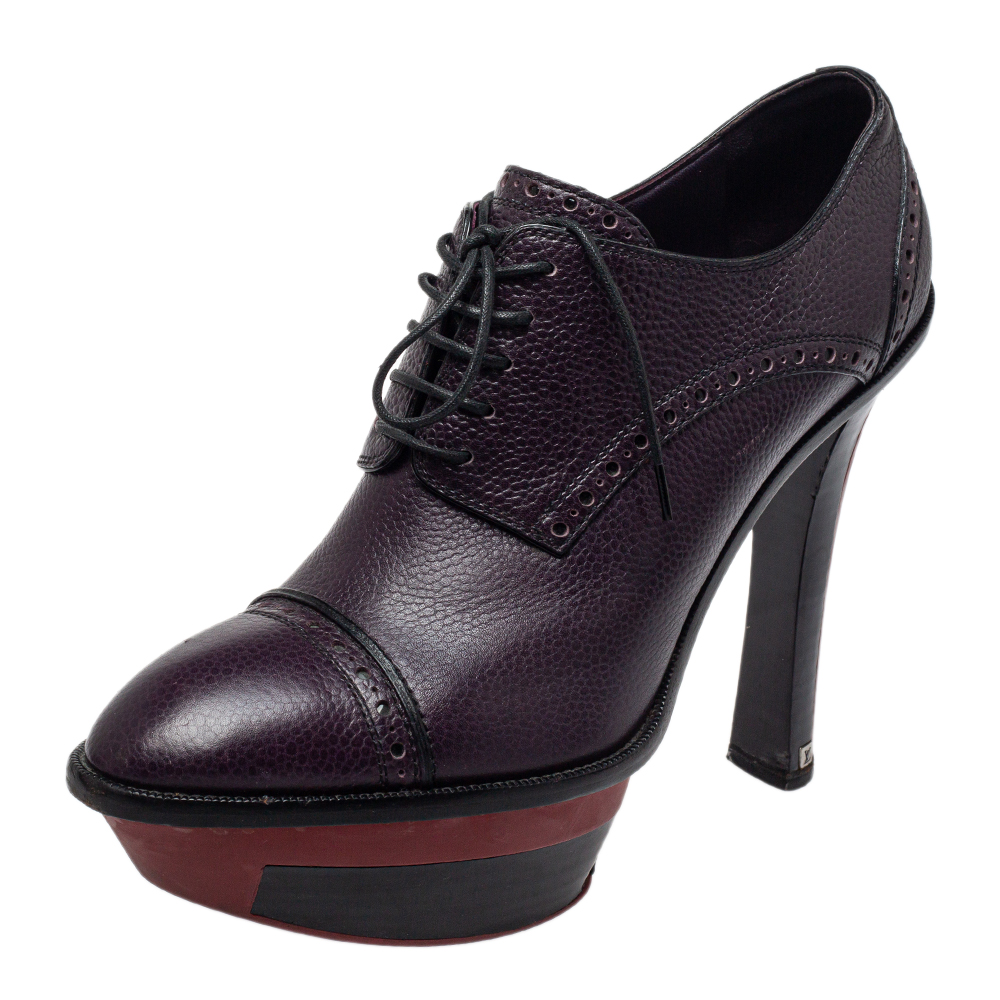 Louis Vuitton Dark Purple/Black Leather Derby Platform Ankle Bootie Size 40.5