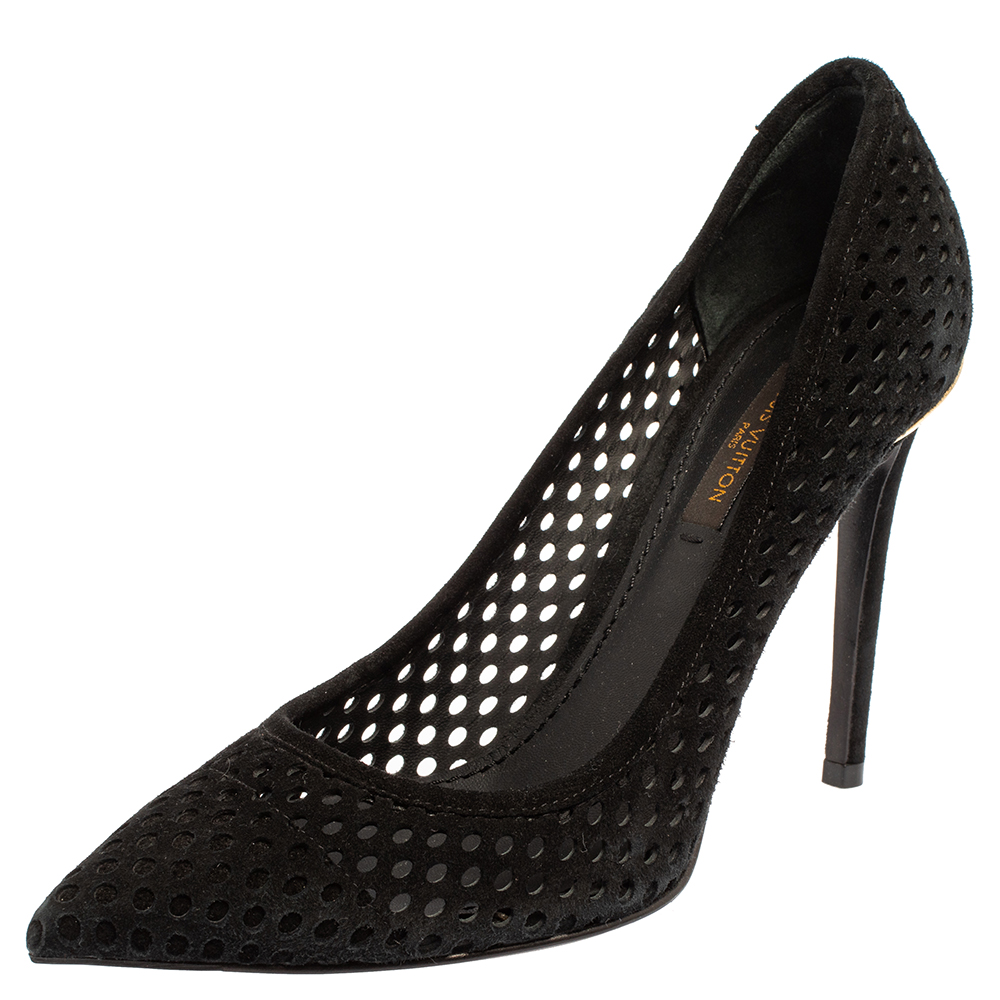 Louis Vuitton Black Perforated Suede Eyeline Pointed Toe Pumps Size 36