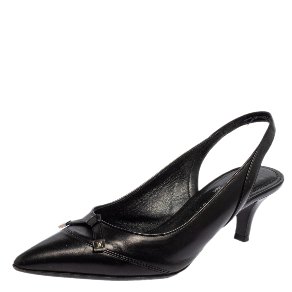Louis Vuitton Black Leather Slingback Sandals Size 36